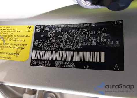 2007 Lexus Rx 350 z USA, uszkodzony, nr VIN 2T2GK31U37C006088